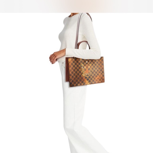 Mario Valentino Brown and Gold Tiger Tote - Picture 2 of 4